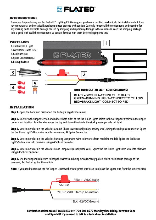 Universal 3rd Brake Light Kit for Air-Topper® - FLATED